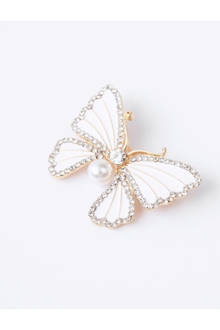 Jimmy Key Jimmy Key Beyaz Kelebek Figürlü İnci Detaylı Taşlı Broş 6sw356590100