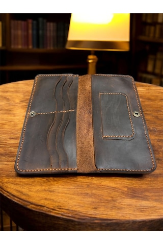 Parla Leather Samira El Yapımı Hakiki Deri Kart Cüzdan Kadın Erkek Kahverengi - Taba