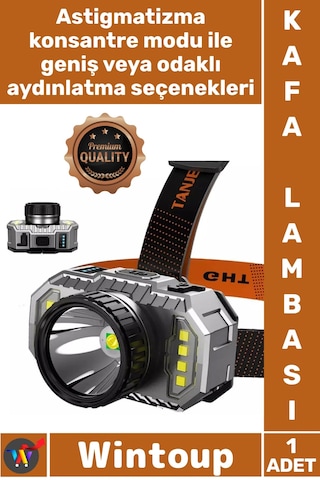 Kafalambası Profesyonel Kamp Avcı Feneri 800 Lümen Şarj Göstergeli Cob Led Usb Şarjlı Kafa Lambası Çok Renkli