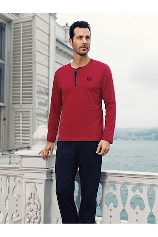 Capsella Erkek 4'lü Bordo Penye Düğmeli Çeyiz Damat Pijama Takım Bordo