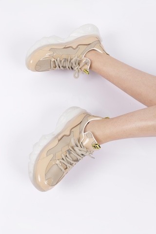 Dgn Es737-22y Kadın Bağcıklı Kalın Taban Sneakers Ayakkabı Nude Kırışık