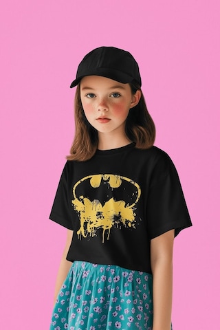 Sevbano Tasarım Batman Logo Baskılı Unisex Film Çocuk Tişört 1-12 Yaş Siyah