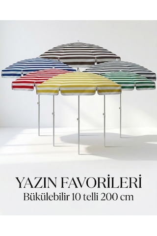 Plaj Şemsiyesi Balkon Bahçe Güneş Şemsiyesi 200cm 10 Telli Uv Korumalı Gri