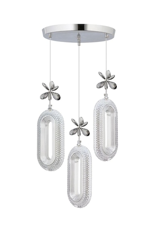 Led Alfa 3'lü Gümüş Kademeli 3 Renk Ledli Kristal Taşlı Modern Led Avize Krom