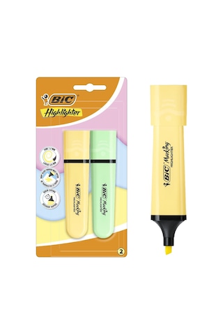 Bic Marking Flat Fosforlu Kalem Pastel Sarı-yeşil 2 Li Çok Renkli