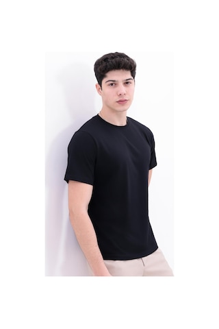Freemen Erkek/unisex Bisiklet Yaka Basic Tişört %100 Pamuk Siyah
