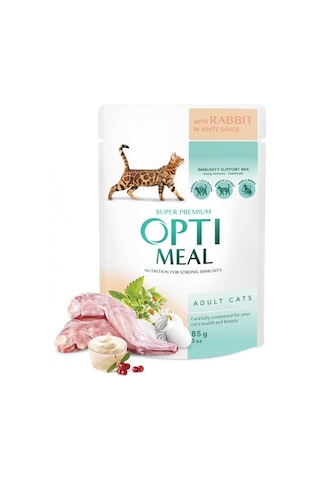 Optimeal Tavşanlı Beyaz Soslu Yetişkin Kedi Maması 85 G
