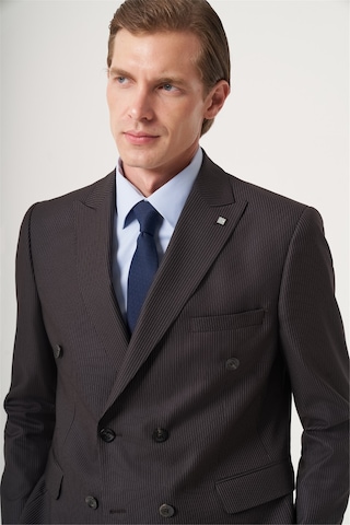 İmza Kahverengi-bej Kırlangıç Yaka Çizgili Kruvaze 6 Drop Slim Fit Tam Astar Esnek Takım Elbise 1001260284 Kahverengi - Bej