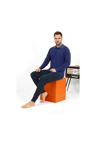 Akbeniz Erkek Polo Yaka Uzun Kol Penye Pijama Takımı Lacivert 6865 Lacivert