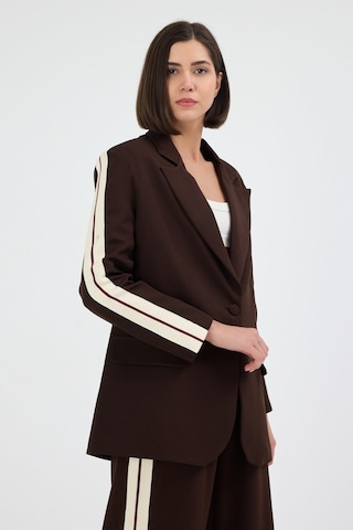 Diemmood Kadın Yan Şerit Detaylı Oversize Blazer Ceket & Palazzo Kahverengi Takım