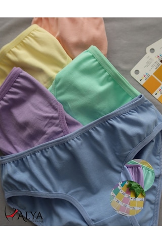 Alya Underwear Kız Çocuk Kalpli Dokuma Lastik Pamuklu Kumaş Slip Külot 5'li Paket 5 Adet Beyaz Multicolor-x16