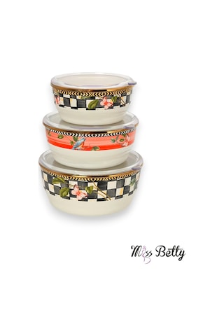 Miss Betty Paradise 3'lü Emaye Saklama Kabı 14-16-18 CM Renkli