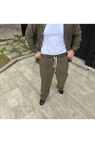 Moderie Butik Erkek Fitilli Kadife Cepli Buggy Pantolon Oversize Rahat Kalıp - Haki Haki