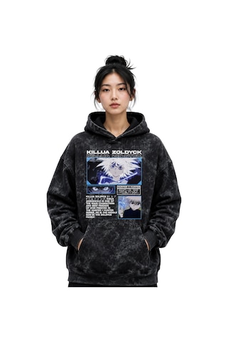 Sevbano Killua Zoldyck Hunter X Hunter Baskılı Unisex Oversize Yıkamalı P Siyah