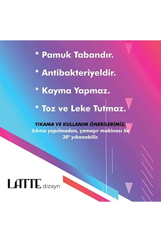 Laray Desenli Kadife Pamuk Tabanlı Yıkanabilen Kaydırmaz Antibakteriyel Salon Halısı 80x150 Çok Renkli