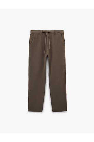 Koton Pamuklu Cepli Straight Fit Beli Bağcıklı Düğmeli Pantolon Vizon 6sam40018hw