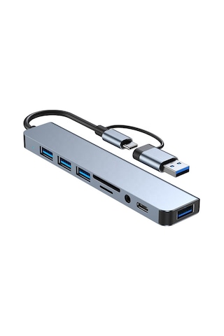 8 İn 1 Usb Type-c Çok Portlu Hub Usb 3.0 2.0 3.5 Mm Ses Tf Sd Kart Çevirici Adaptör