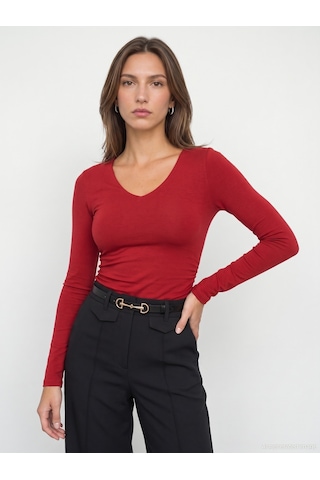 Dilvin 33215 Sıcak Tutan V Yaka Bra-free Top K.kırmızı