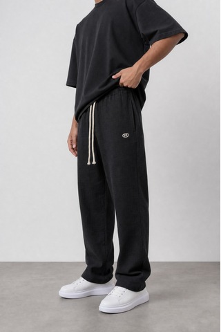 Respire Erkek R Nakışlı Müslin Baggy Pantolon Siyah
