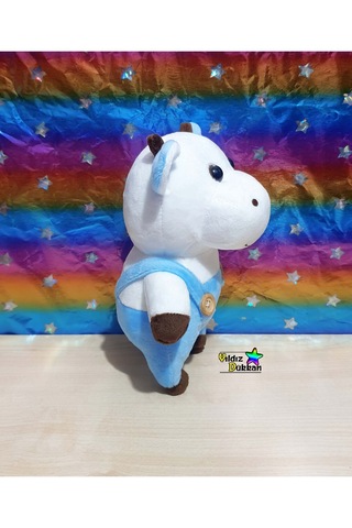 Sevimli Peluş İnek Oyuncak Yavru İnek 18 Cm Bebek Uyku Arkadaşı Oyun Arkadaşım Beyaz - mavi