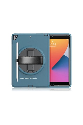 Jenerik Apple İpad 10.2 7.nesil Kılıf Hand Strap Tablet Kılıfı - Turkuaz