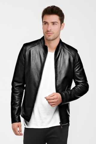 Derije Puyol Hakiki Jumbo Deri Erkek Siyah Mont