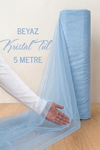 Azra Kına Bebe Mavisi Süsleme Tülü, 5 Metre Nişan Tülü Bohça Tülü, Gelin Damat Düğün Konvoy Kapı Valiz Süsleme, Kristal Tül, Hediye Süsü, 500 Cm