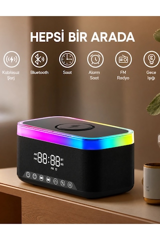 Jedel Sa-148 Dijital Saatli Bluetooth Hoparlör Ve 15w Hızlı Kablosuz Şarj İstasyonu