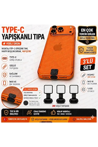 Type-c Uyumlu Şarj Girişi Toz Önleyici Tıpa Yapışkanlı Siyah Premium Koruma 3 Adet Type-c Uyumlu Şarj Girişi Toz Önleyici Tıpa Yapışkanlı Siyah Premium Koruma 3 Adet