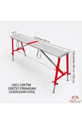 Alüminyum Gövdeli Çelik Ayaklı Teleskopik Katlanır İnşaat İskelesi - 400 Kg Taşıma Kapasitesi 150x36x200cm