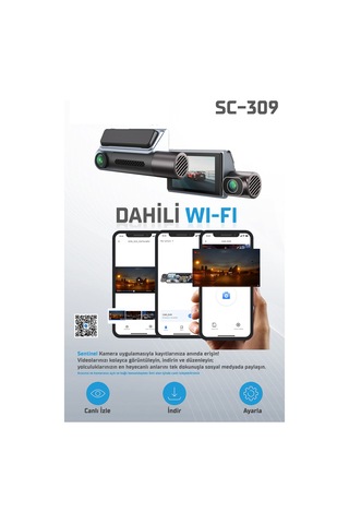 Kayıt Cihazı 4k 3.2'' Dokunmatik Ekran 3 Kameralı Araç İçi Kamera Sc-309