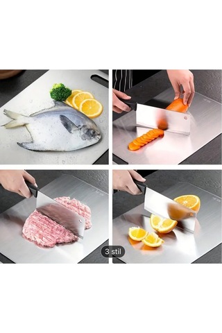 Paslanmaz Çelik Kesme Tahtası 17x25 Cm Çok Amaçlı Kullanım Çelik Gri Diğer