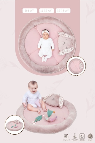 Mordesign Bebek Oyun Alanı, Tavşanlı Bebek Aktivite Matı, Güvenli Ve Yumuşak Oyun Matı, Baby Gym Serisi, Pudra