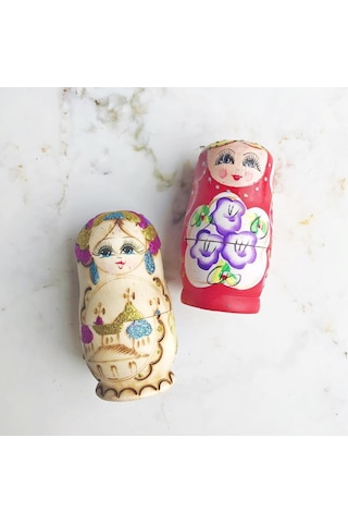 5'li Ahşap Kırmızı Matruşka Bebek
