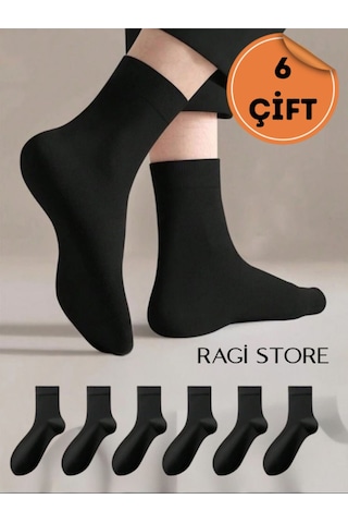 Ragi Store 6'lı Siyah Erkek Penye Burun Dikişsiz Çorap Siyah