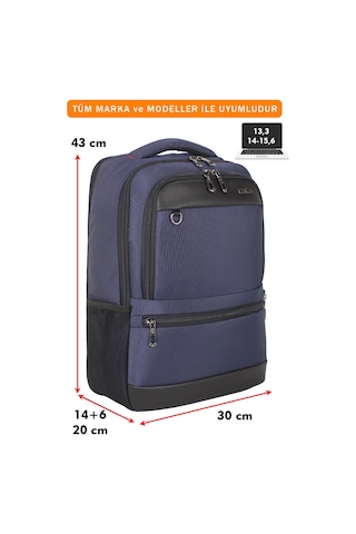 14"-15,6" İnç Körüklü Lacivert Laptop Sırt Çantası Unisex Su Geçirmez Kumaş Lacivert