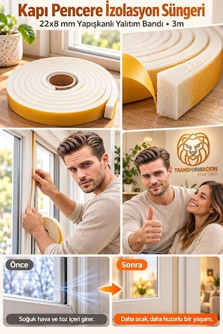 Tr 3 Metre Kapı Pencere İzolasyon Süngeri 22x8 Mm Yapışkanlı Yalıtım Bandı 723803