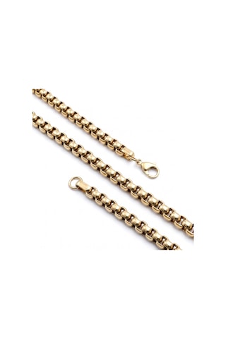Premium Parlak Ve Şık Oval Arnavut Erkek Çelik Kolye 6mm 55cm 3183eck022 - Gold Renk Altın