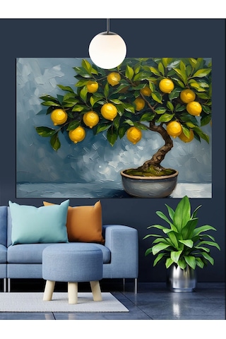 Limon Ağacı Küçük Bonsai Dekoratif Kanvas - Mdf Ahşap Tablo