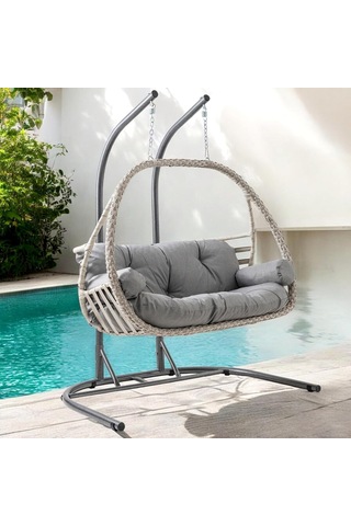 Malta Çiftli Rattan Bahçe Salıncağı Beyaz Çok Renkli