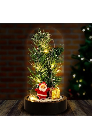 Yeni Yıl Ruhunu Yansıtan Led Işıklı Yılbaşı Çam Ağacı Dekoru Noel Baba Çam Ağacı Figürlü Ledli Fanus