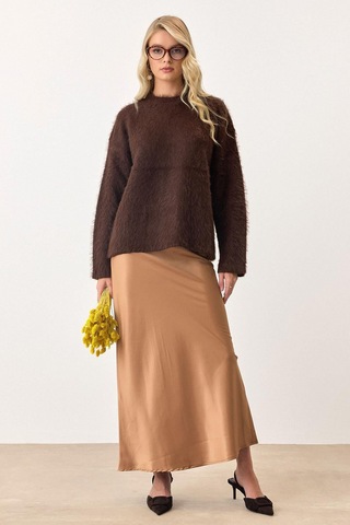 Olcay Oversize Tüylü Soft Kazak Kahve 8270