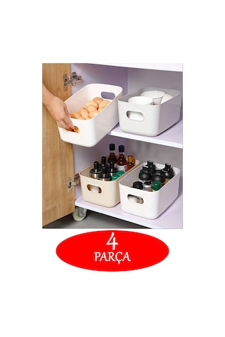 4'lü 3.5 Litre Beyaz Dolap Içi, Buzdolabı Düzenleyici, Banyo Organizer Sepet Beyaz