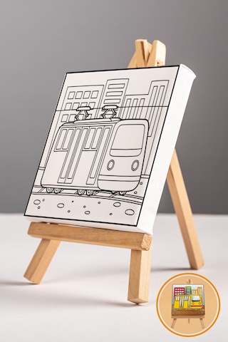 Sevimli Sarı Tramvay Çocuk Eğitici Tuval Boyama Hobi Seti