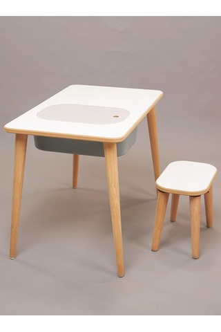 Çocuk Oyun Etkinlik Çalışma Masası Sepetli Ahşap Mdf Masa Takımı Beyaz-gri Beyaz - Gri