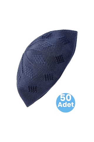 Uniquetrenders 50'li Dokuma Örgü Desenli Takke Kaliteli Namaz Takkesi Lacivert