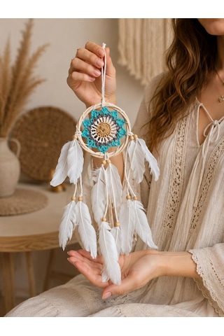 Mini Düş Kapanı Bambu Dream Catcher Bohem Duvar Süsü 9 Cm Çap 40 Cm Uzunluk El Yapımı Dekor