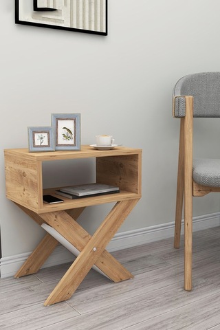 Enda Home X Ayaklı Dergilikli Başucu Komodin Yan Sehpa 33x43 Cm Çam