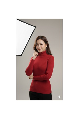 Sonbaharmoda Kadın Boğazlı Triko Badi Kazak Esnek Likralı, Yumuşak Dokulu, 100% Akrilik Kırmızı