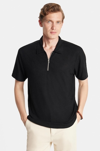 Tudors Erkek Slim Fit Dar Kesim Viskon Fermuarlı Polo Yaka Siyah Tişört-34358 SIYAH